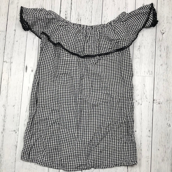 Tommy Bahama black/white checkered plaid off shoulder dress - Hers S