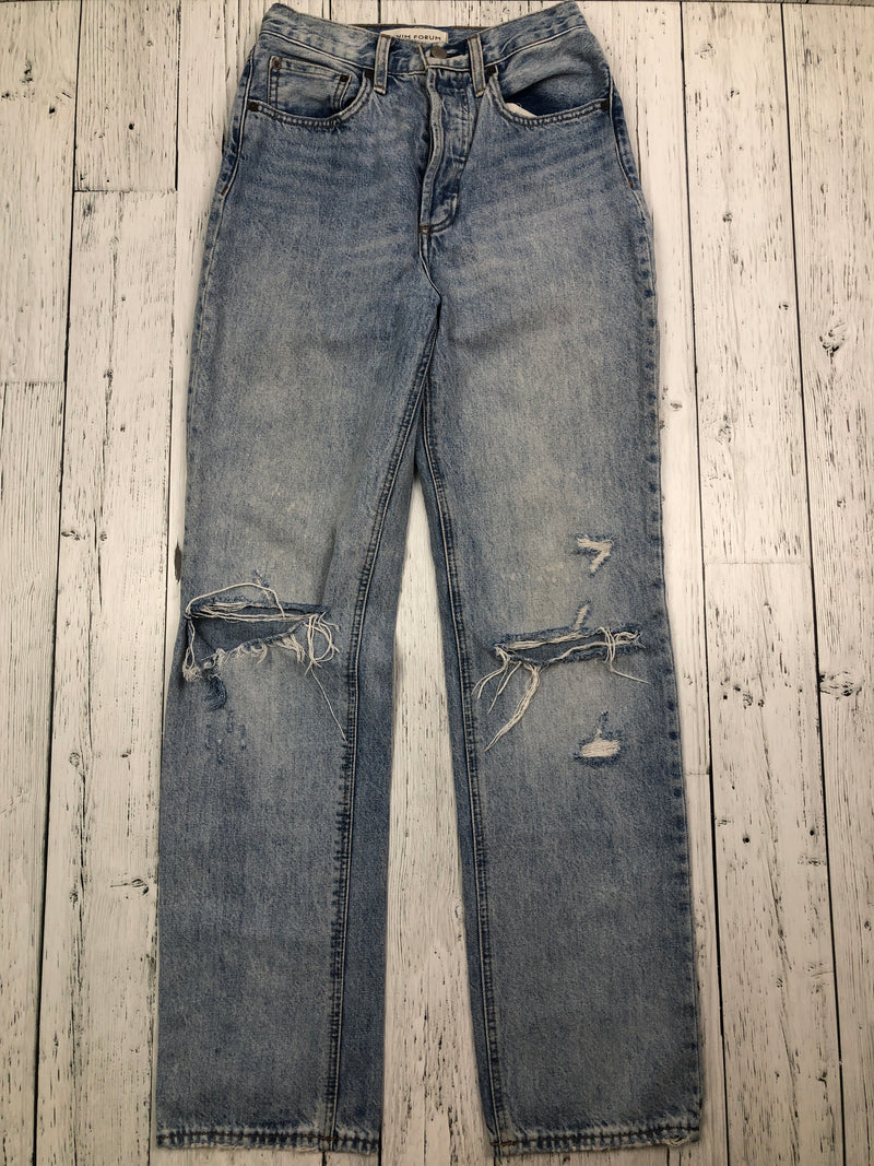 Denim Forum Aritzia blue distressed wide legged jeans - Hers XS/26