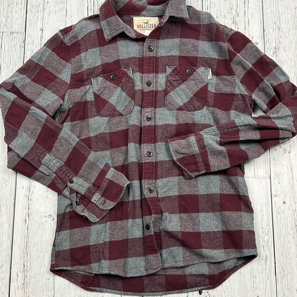 Hollister grey/red plaid button up shirt - His M