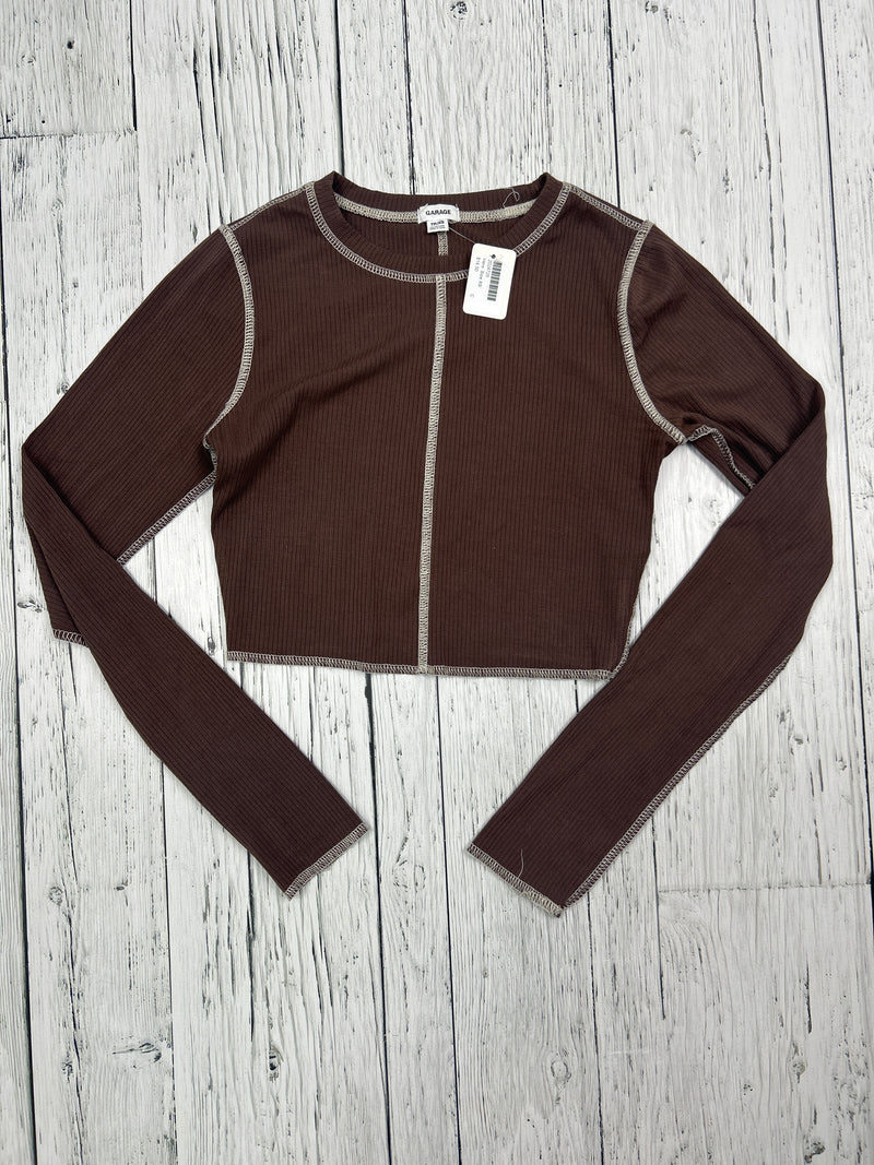 Garage brown crop long sleeve shirt - Hers XS