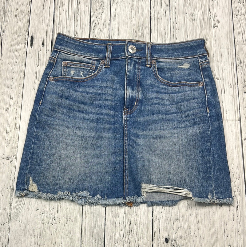 American eagle blue distressed denim skirt Hers S 6