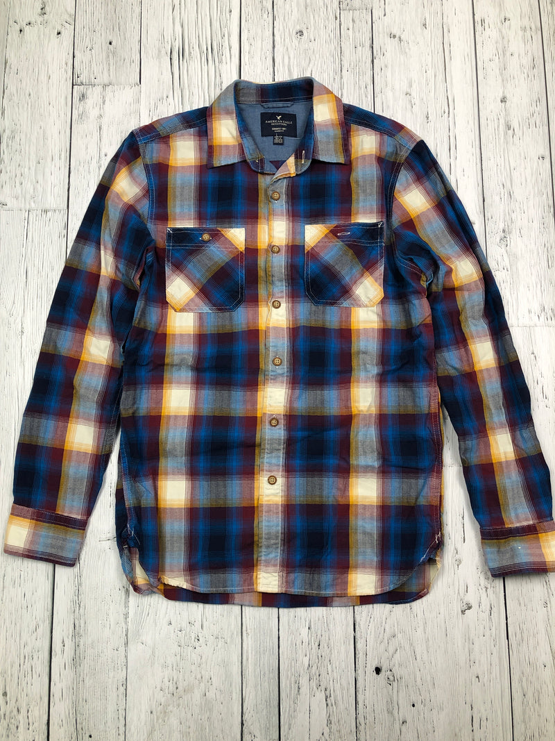 American Eagle blue red yellow plaid flannel - His S