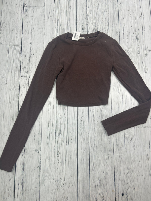 Garage brown crop rib knit long sleeve shirt - Hers XS