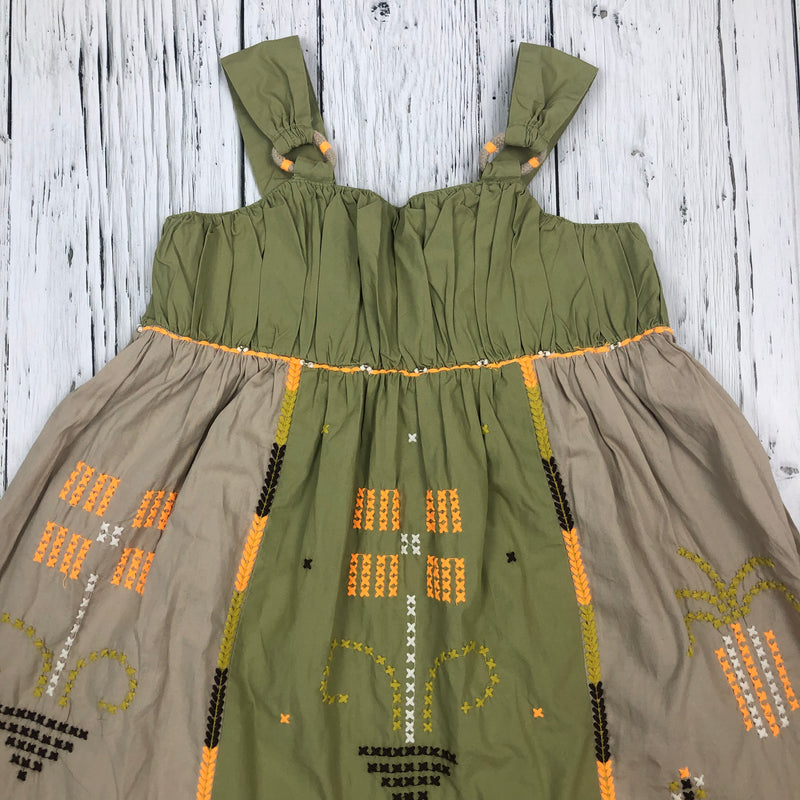 Zara Green/Khaki Embroidered Dress - Girls 10