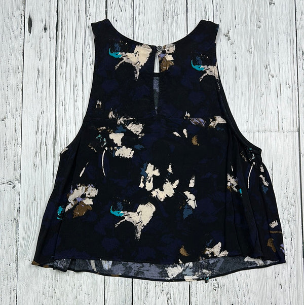 Wilfred Aritzia Navy Blue Sheer Floral Tank Top - Hers S