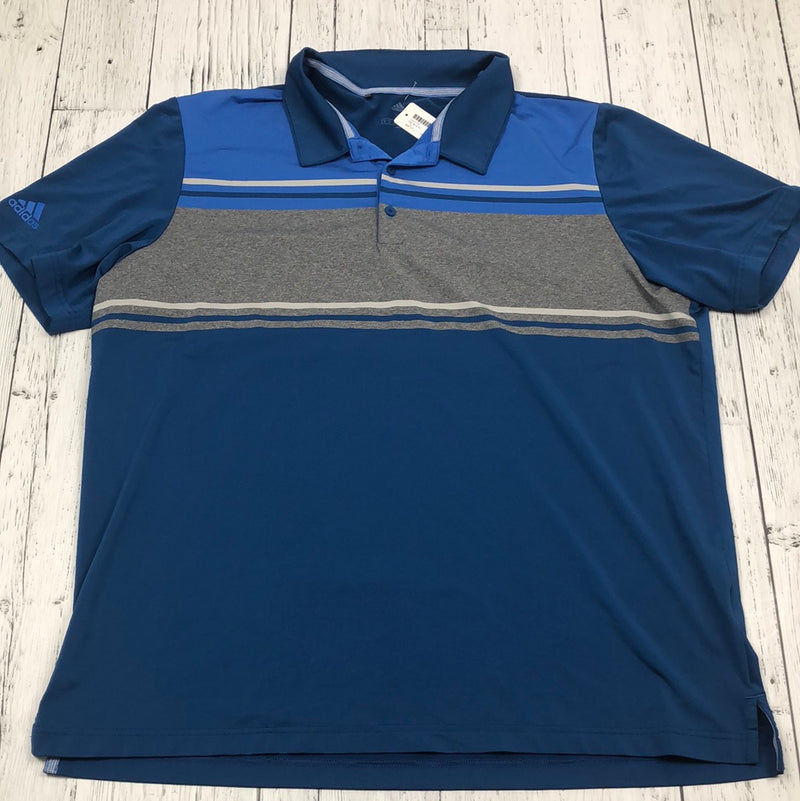 Adidas Blue Grey Striped Polo Shirt - His XL