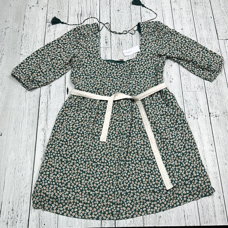 American Eagle Emerald Green Floral Puff Sleeve Dress with Belt - Hers M