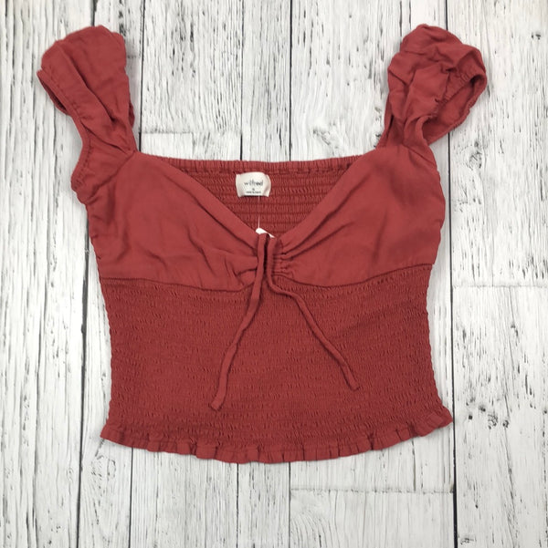 Wilfred Aritzia Red Orange Ruffled Cropped Top