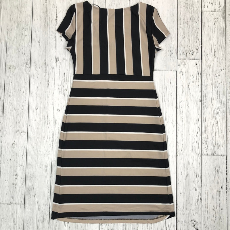 Thyme maternity tan black striped dress - Hers XS