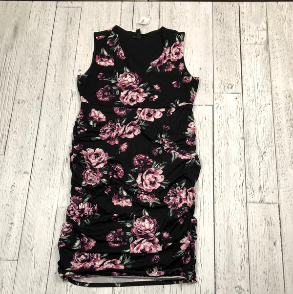 Stork & Babe black pink purple green floral dress - Ladies L