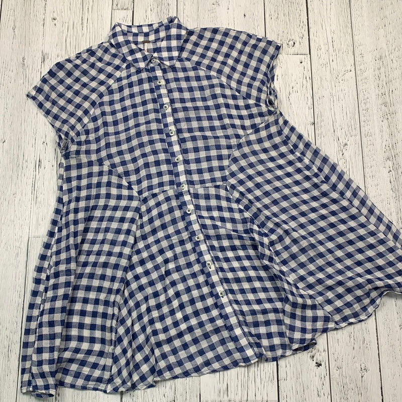 Free people white/blue checkered button up dress - Hers S