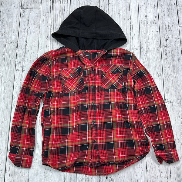 Vans Red/Black Plaid Flannel Button-Up Hoodie - His 14/XL