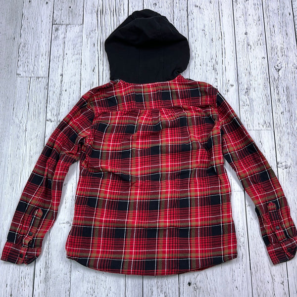 Vans Red/Black Plaid Flannel Button-Up Hoodie - His 14/XL