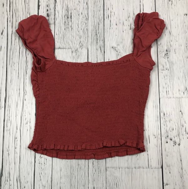 Wilfred Aritzia Red Orange Ruffled Cropped Top