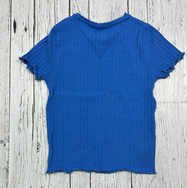 MNG Blue Ribbed Lettuce Hem Crop Top - Girls 9/10